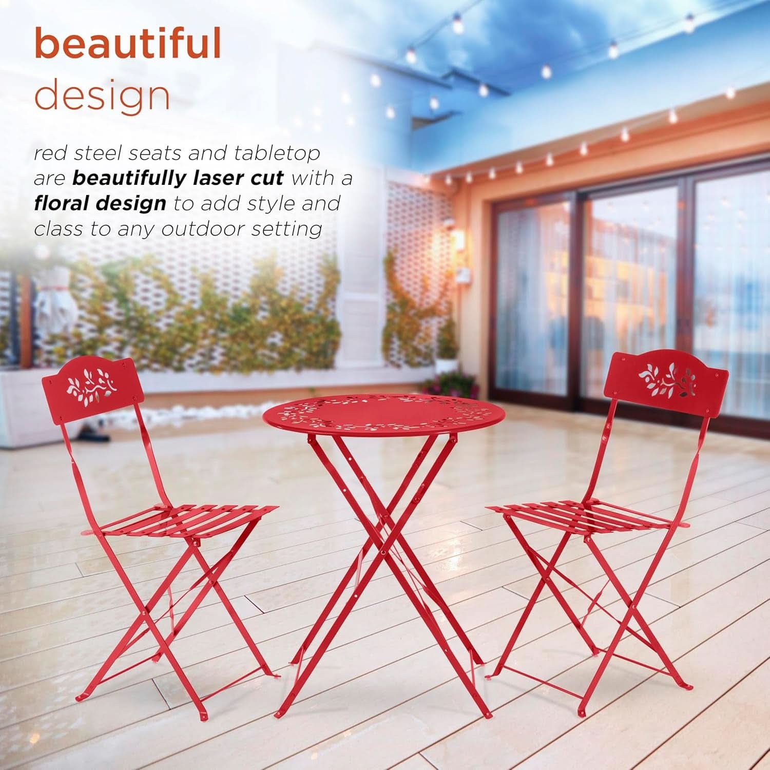 Indoor/Outdoor 3 Piece Bistro Set in Red