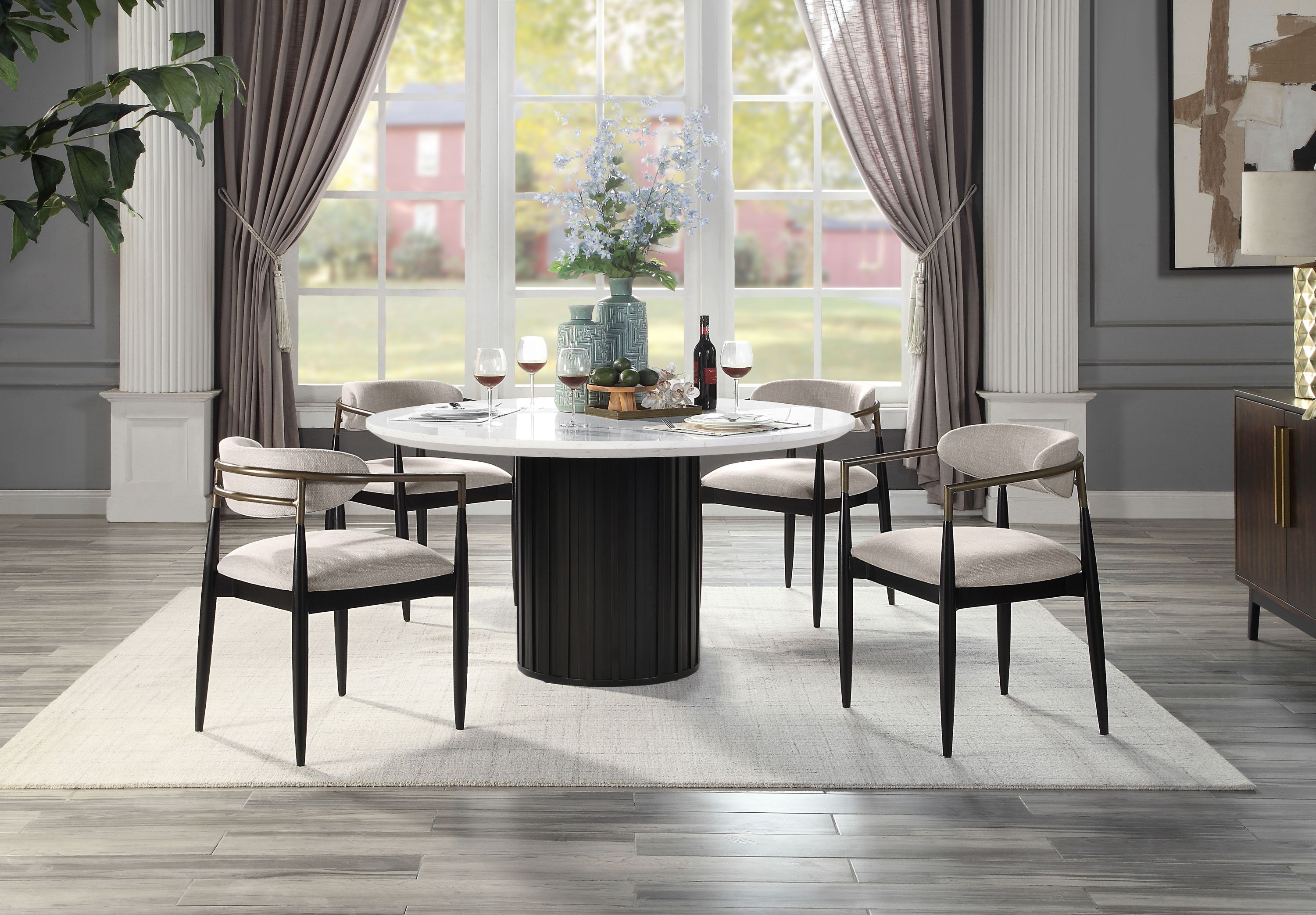 Beige and Black Armchair with Open Back - Set of 2
