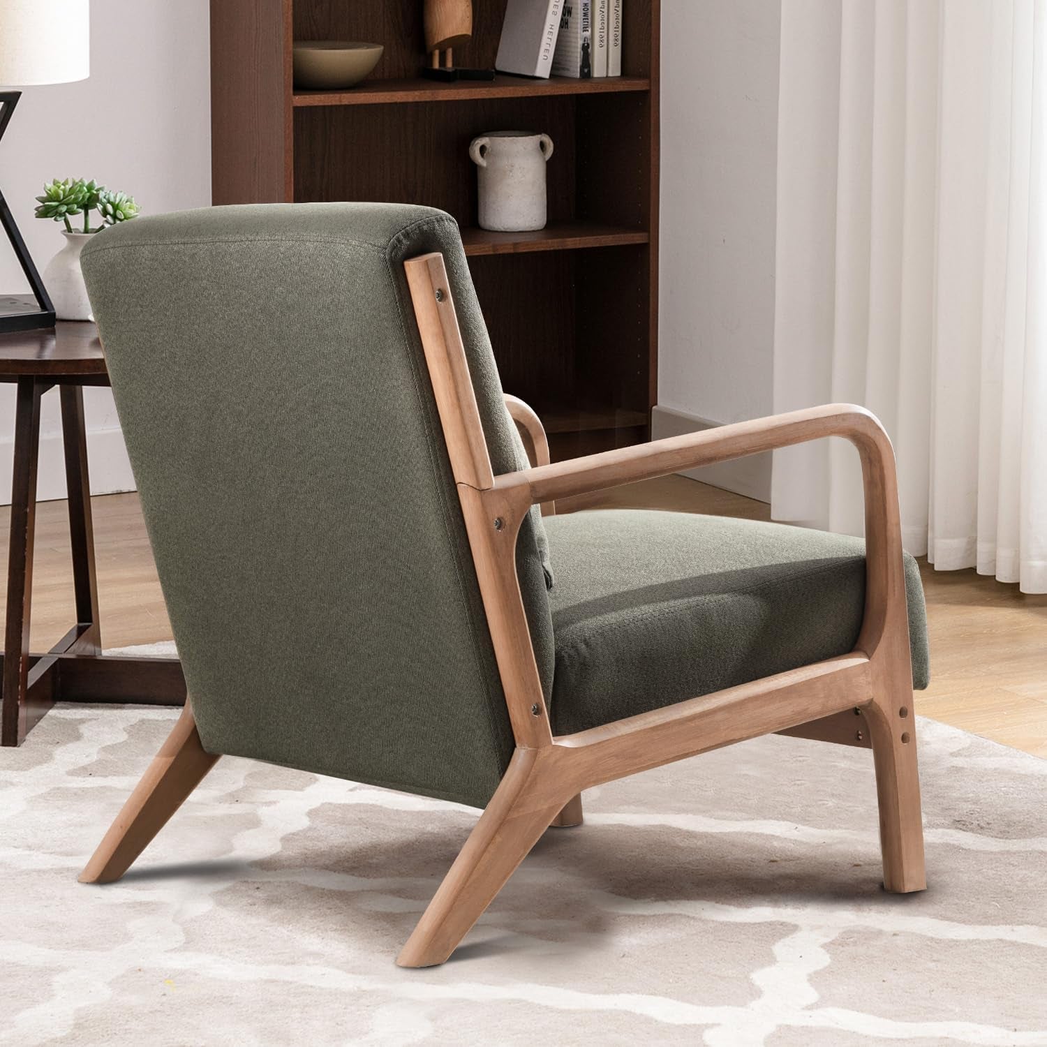 Olive Gray Upholstered Mid Century Modern Accent Armchair