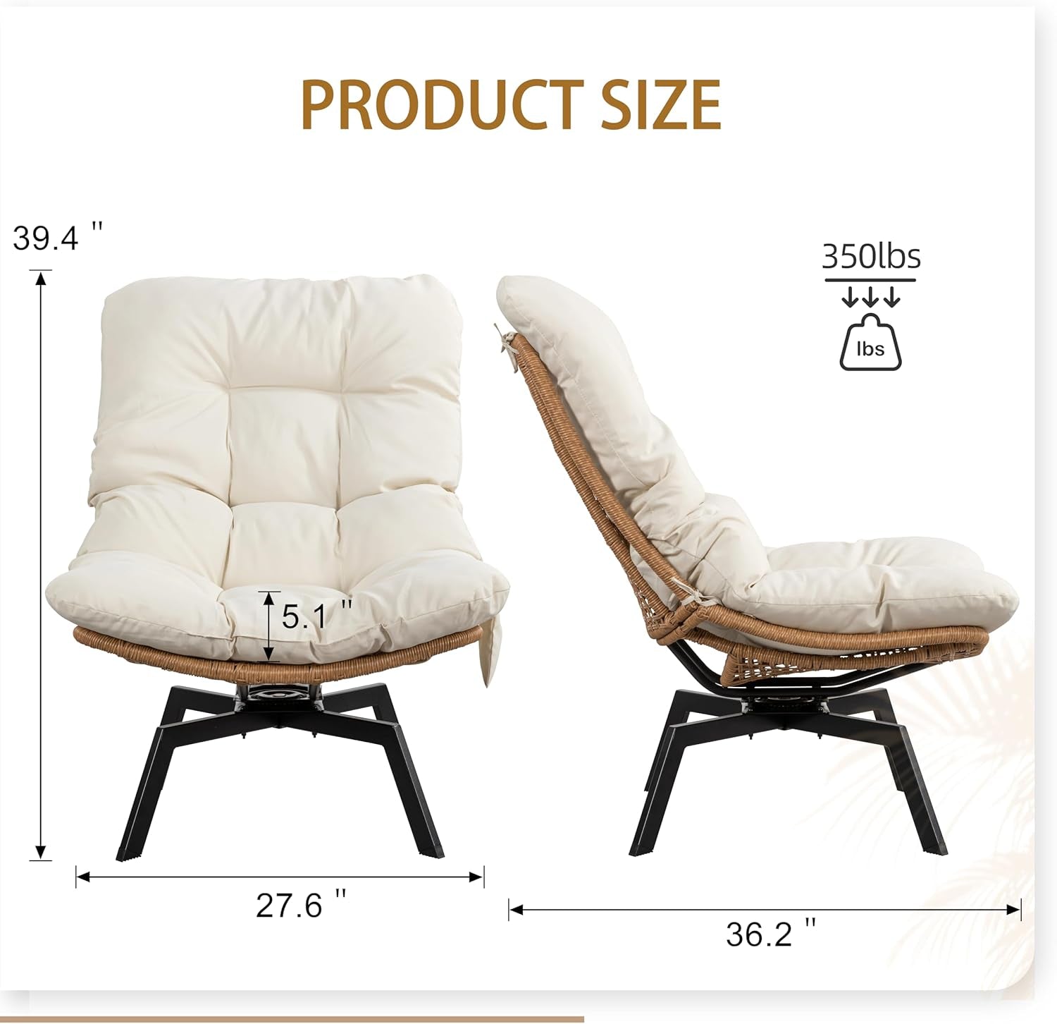 Swivel Accent Chair With Oversized Cushioning in Beige