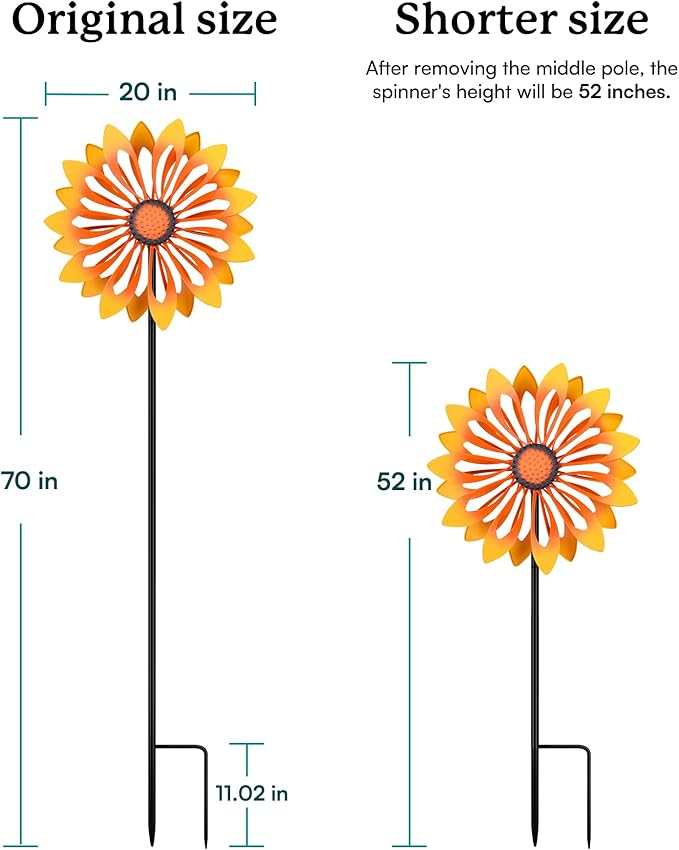 Floral Kinetic Outdoor Metal Wind Spinner - Yellow Sunflower