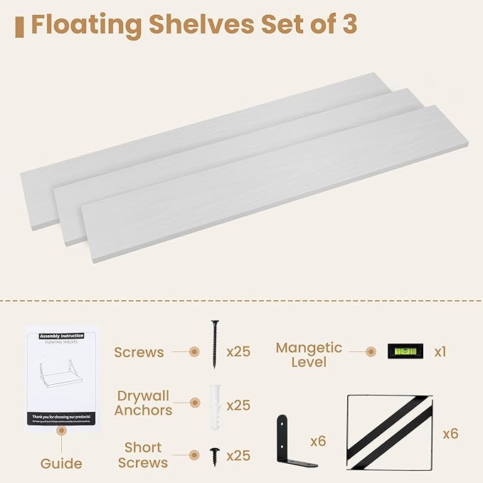 Set of 3 - 48" Wall Mounted Bookshelves in White