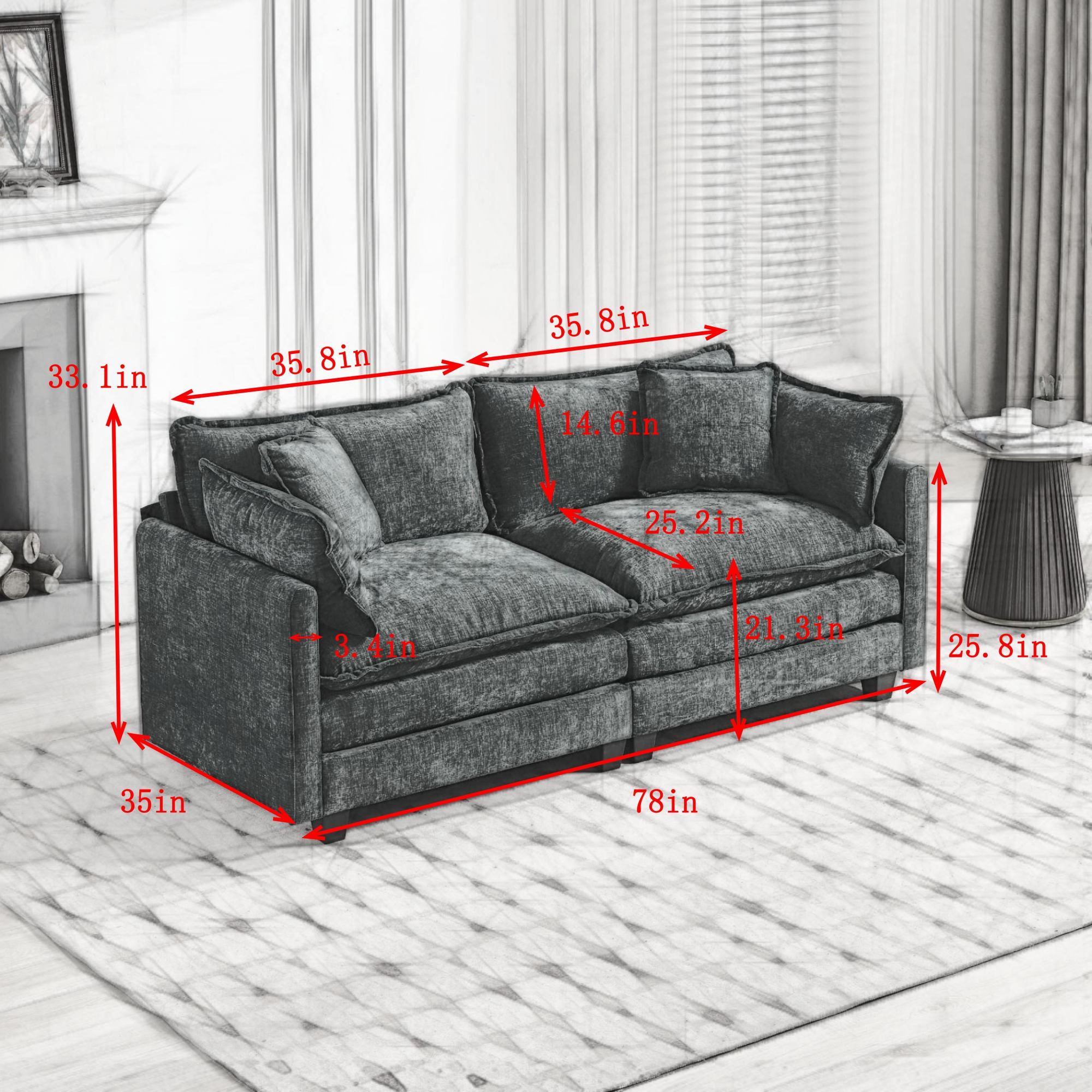 Cloud LoveSeat Sofa (Ottoman is not included) Chenille Fabric in Green