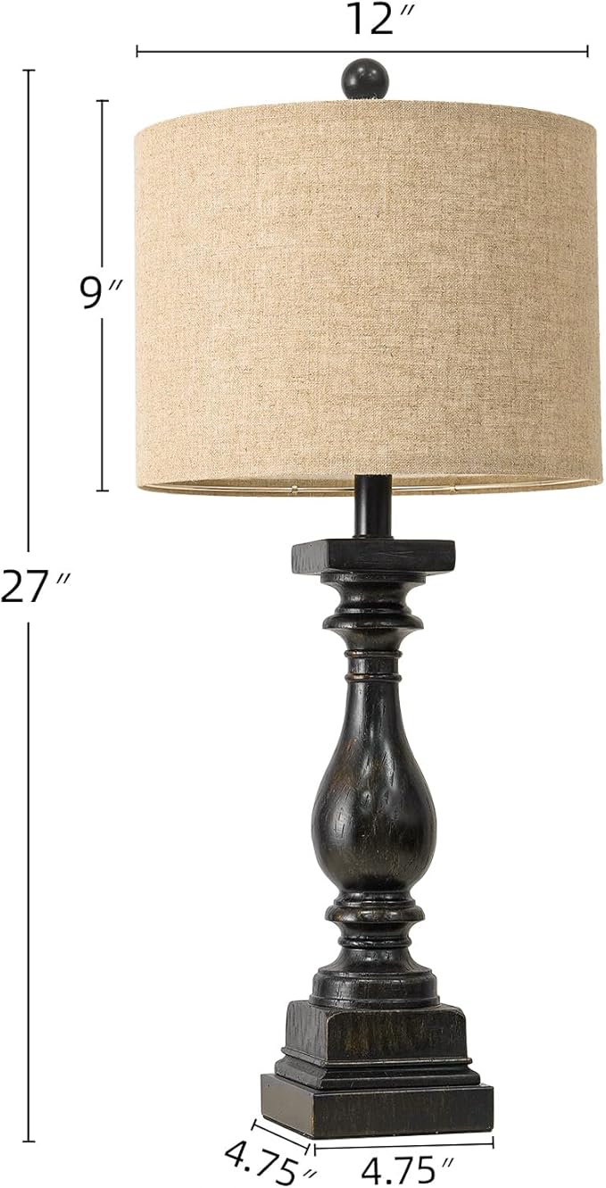 Set of 2 Traditional Farmhouse Table Lamps with USB A + C Charging Ports - Black