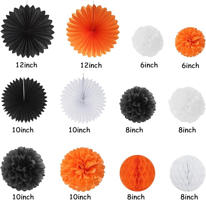 13 Piece Orange & Black Halloween Party Decorations - Banner + Poms
