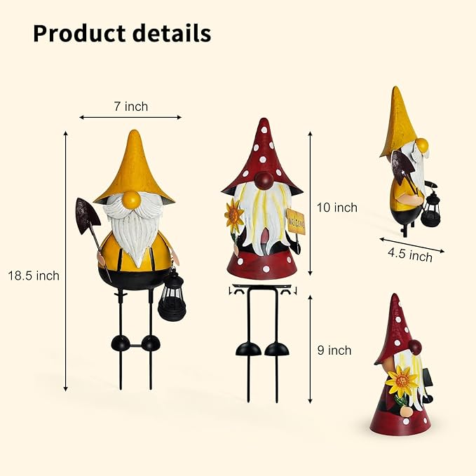 18 Inch Metal Gnome Statues - Set of 2