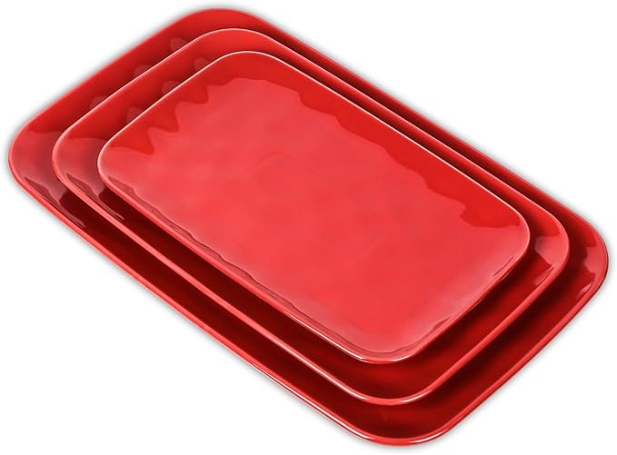 Ceramic Serving Platters - 14" 12" 10" - Red