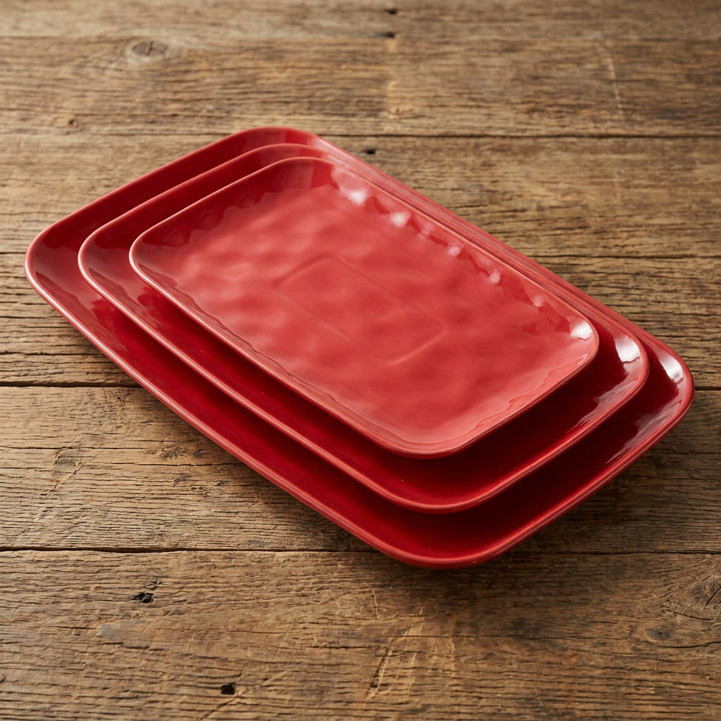 Set of 3 Ceramic Serving Platters - Red