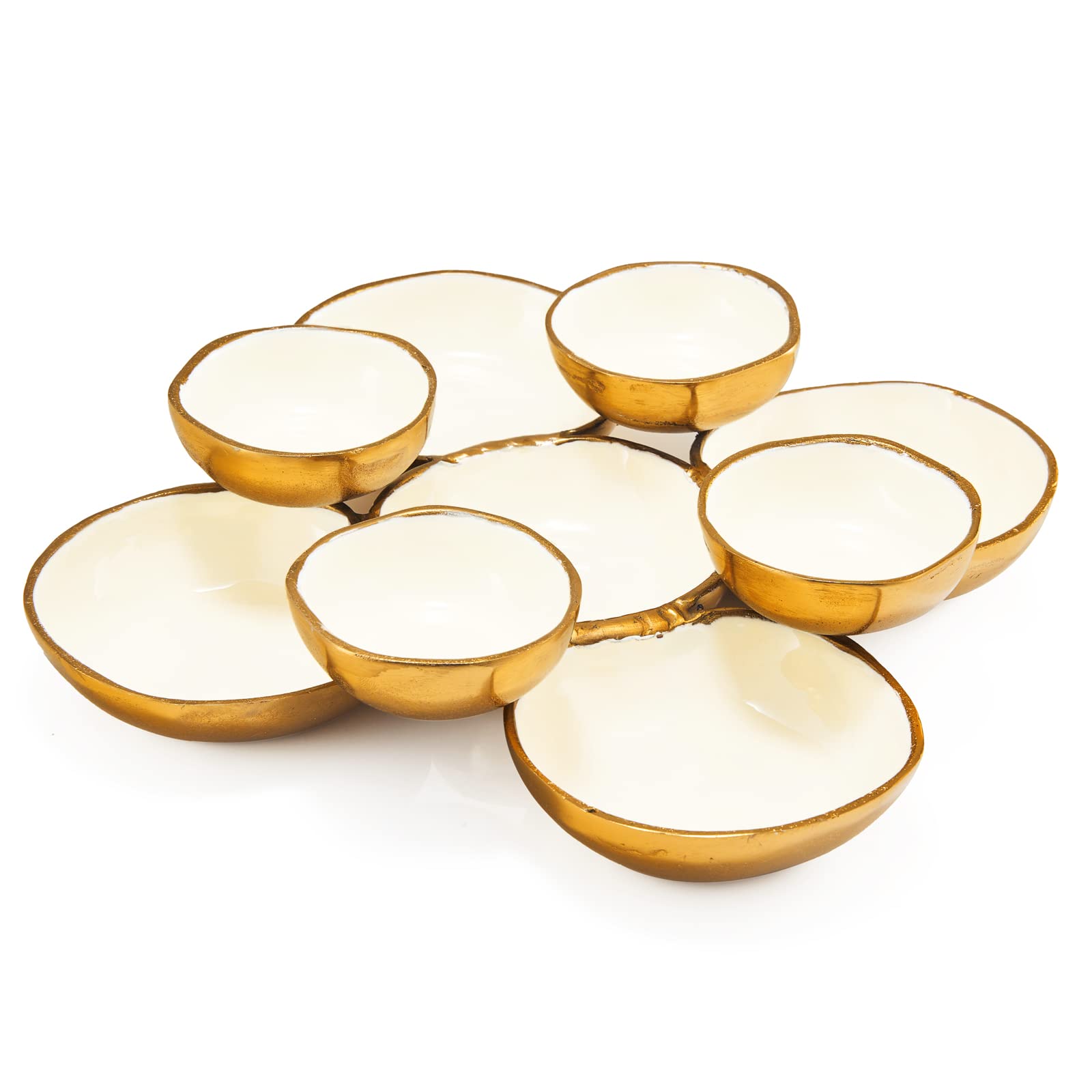 Cluster of 9 Decorative Serving Bowls - Gold/White