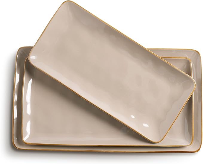 Rectangular Stonware Serving Trays - Cinnamon Brown