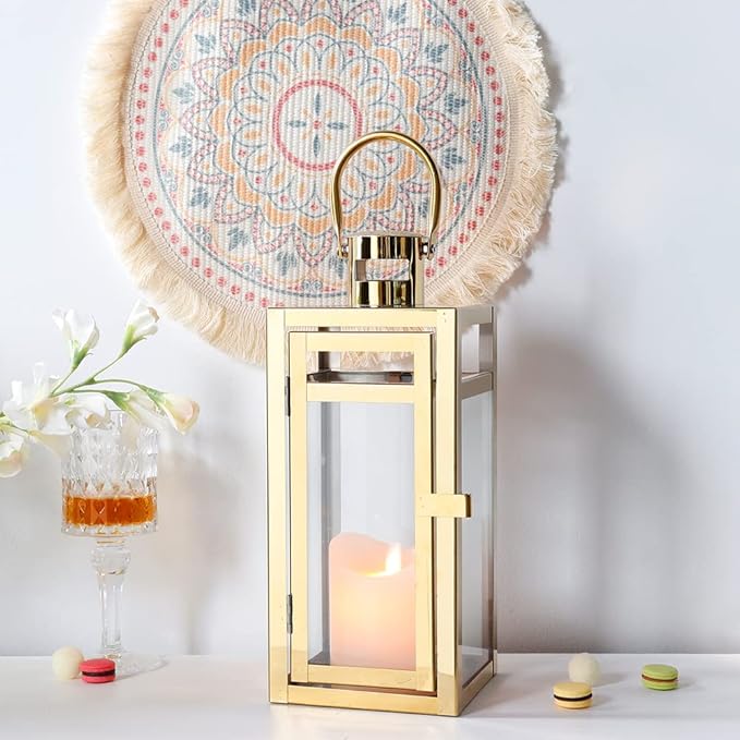 Stainless Steel Decorative Lantern - Gold