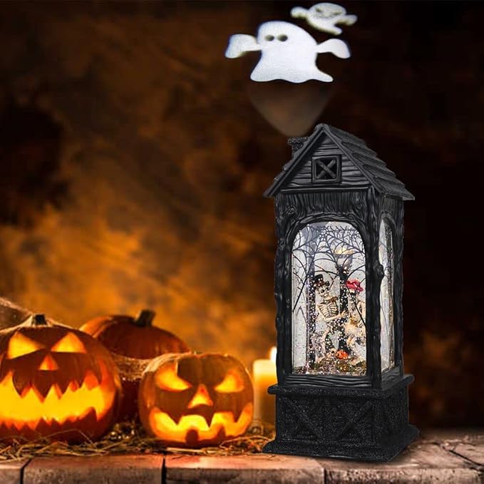 LED Halloween Snow Globe Lantern with 6-Hour Timer - Skeleton