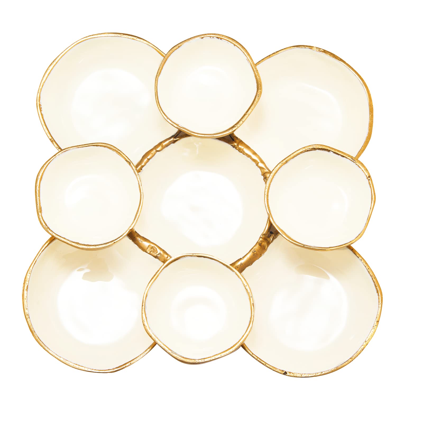 Cluster of 9 Decorative Serving Bowls - Gold/White