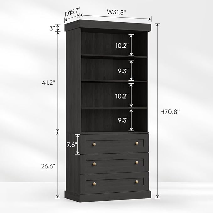 Set of 2 Farmhouse Bookcases with Drawers, Set of 2 – Black