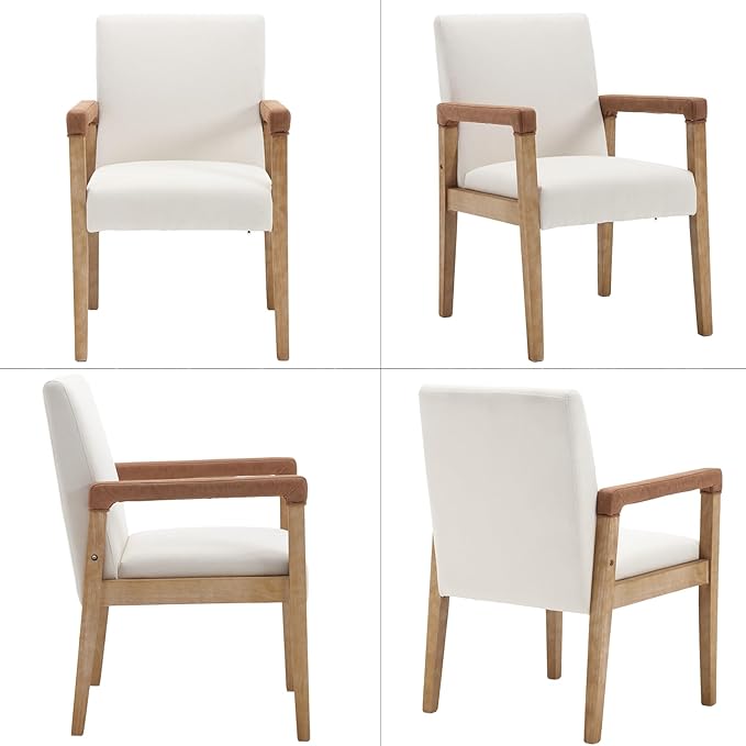 Set of 6 Linen Fabric Upholstered Dining Chairs - White