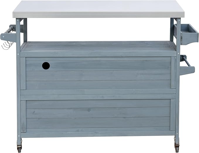 Outdoor Kitchen Island with Internal Storage Rack, Spice & Towel Rack - Robin Blue