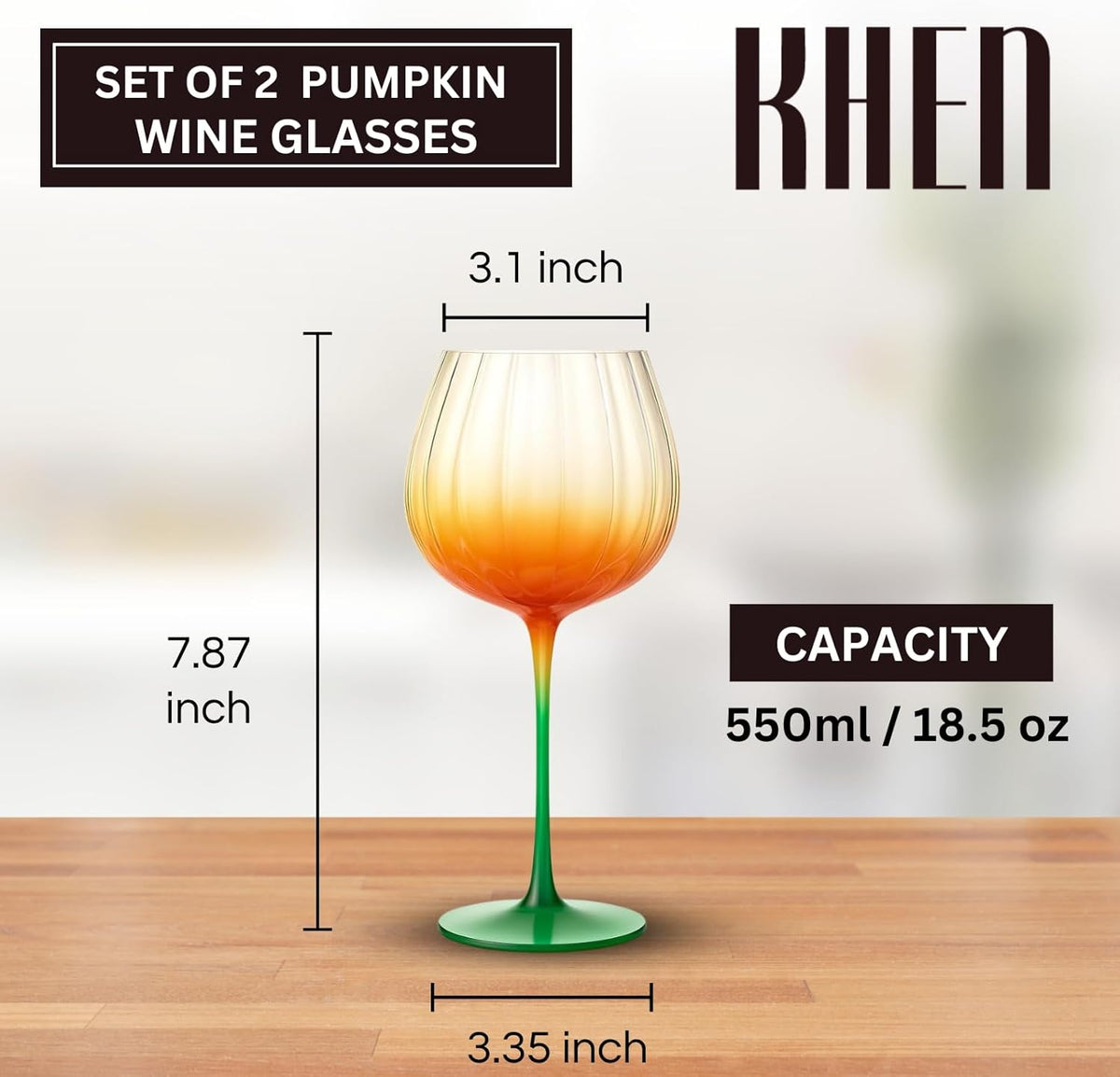Pumpkin Lightweight Wine Glasses - Set of 2 Orange & Green