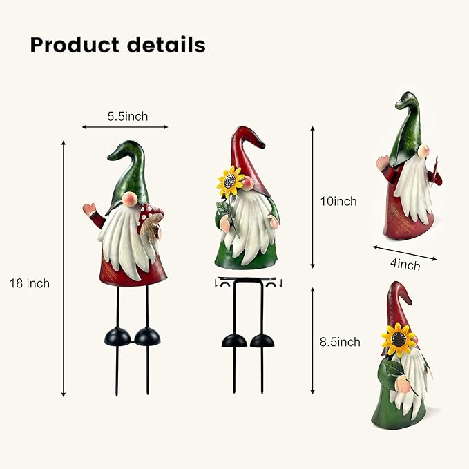 Metal Outdoor Gnomes Garden Statues - 18 Inch