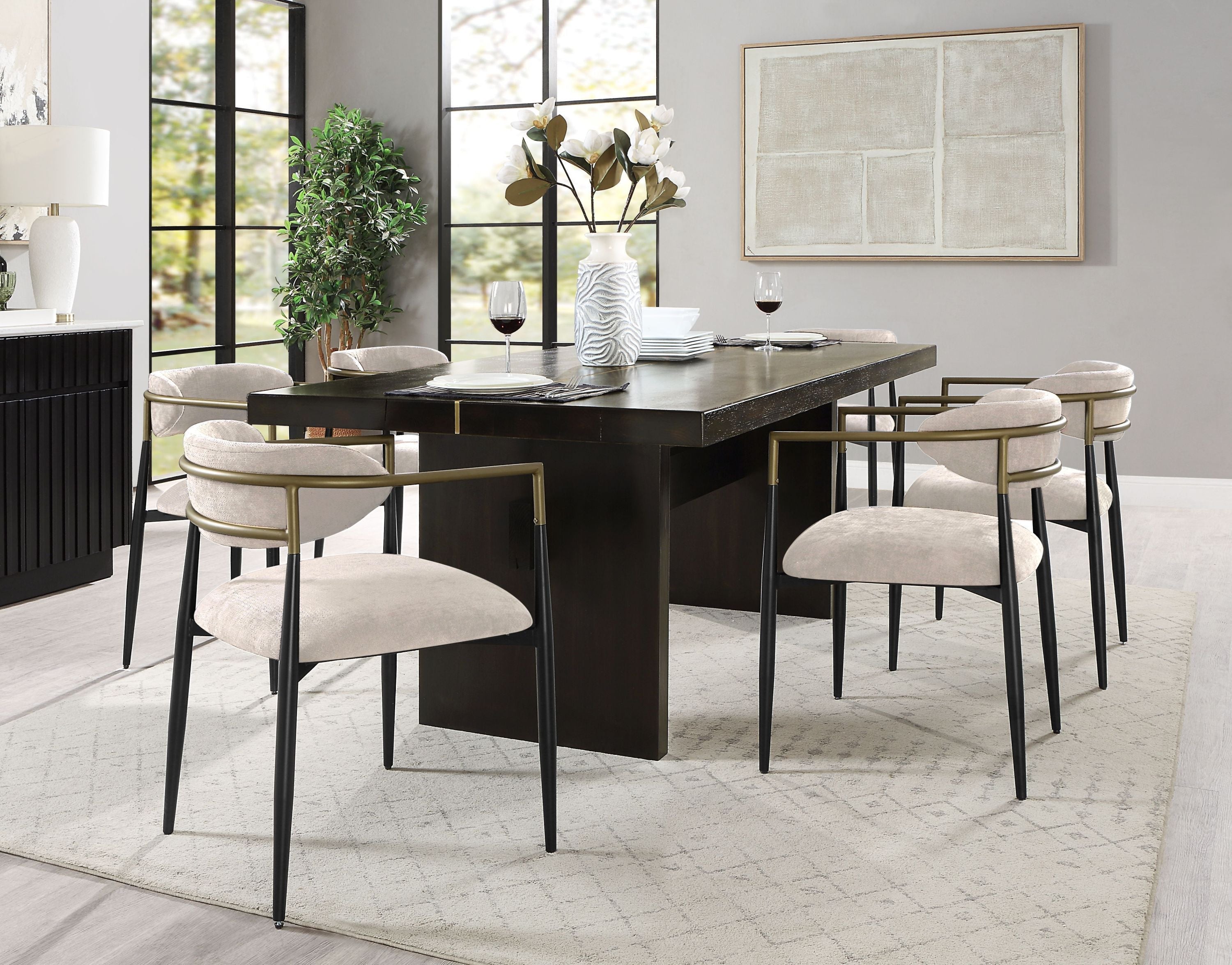 Beige and Black Armchair with Open Back - Set of 2