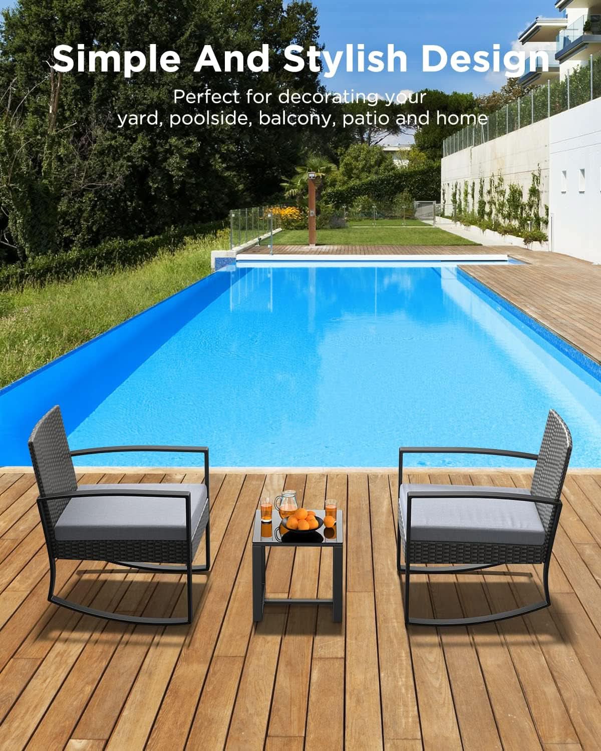 3 Piece Rattan Rocking Bistro Set