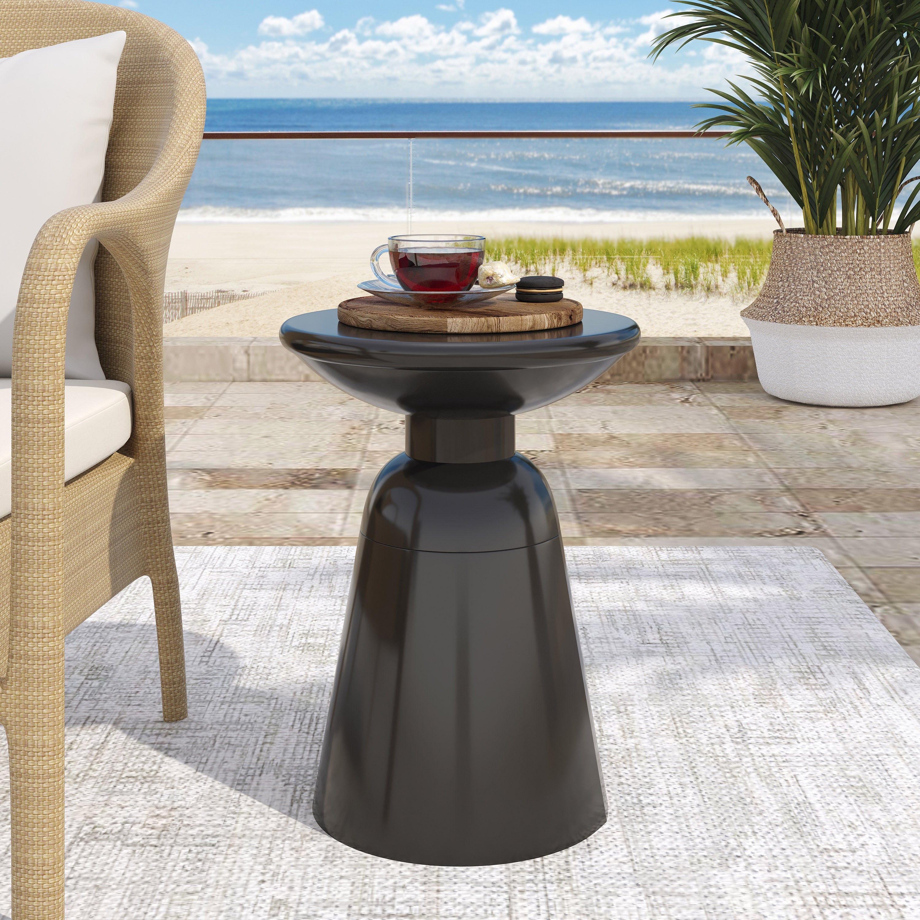 Modern Outdoor Metal End Table in Black Finish