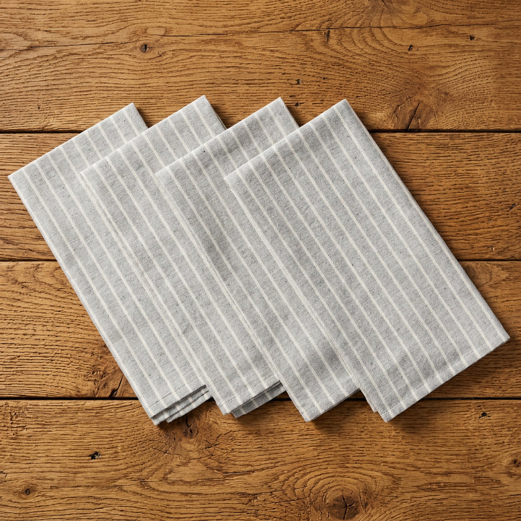 Grey Striped Cotton Napkin - Set Of 4