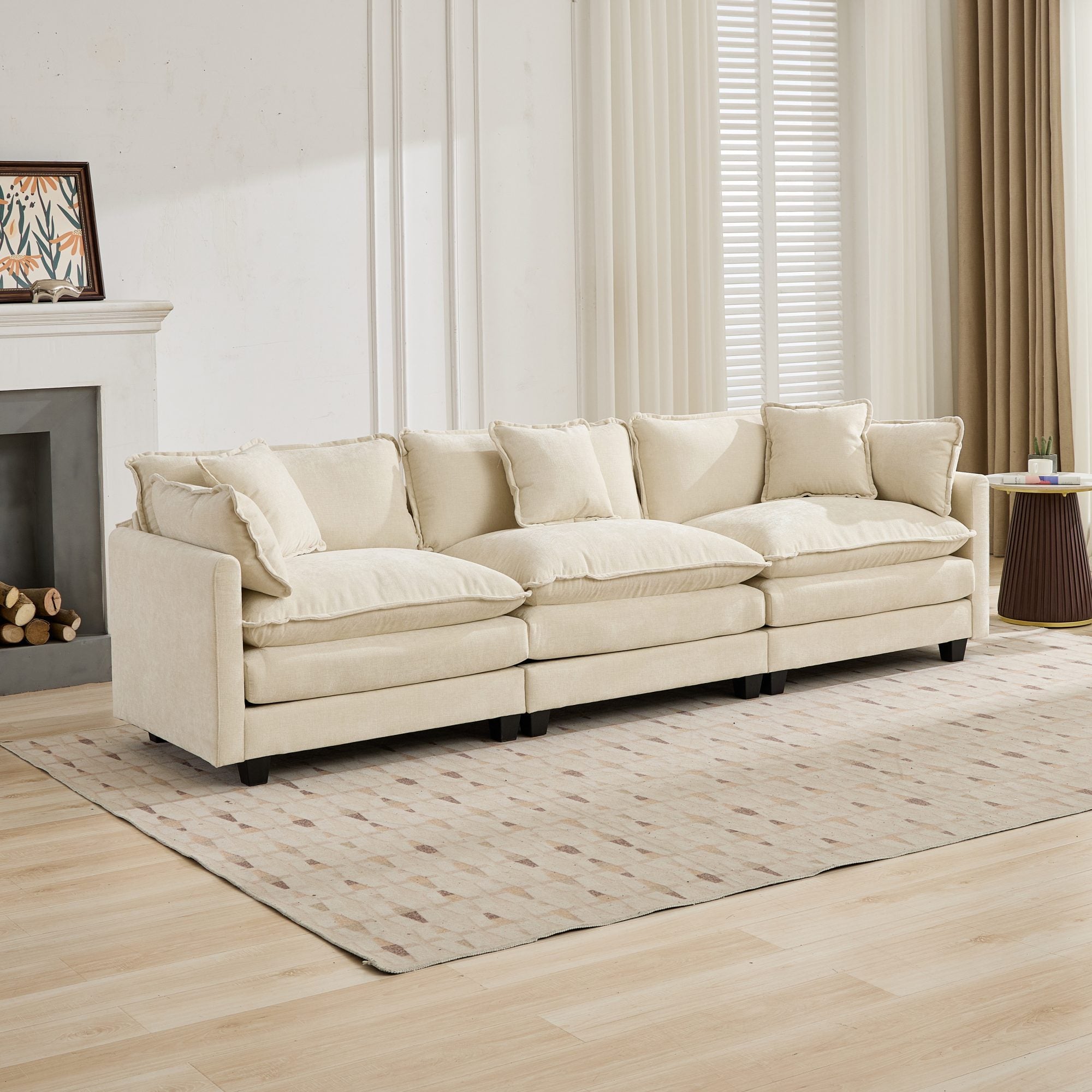 Cloud 3 Seat Sofa in Beige Chenille