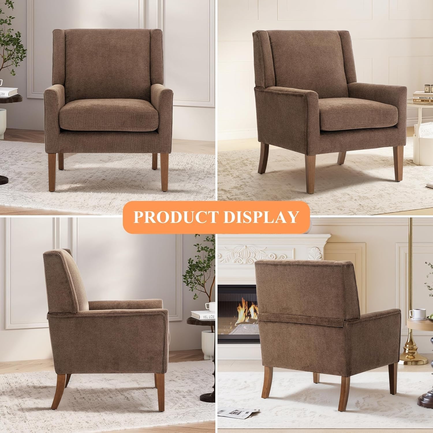 Upholstered Armchair Chair in Chocolate