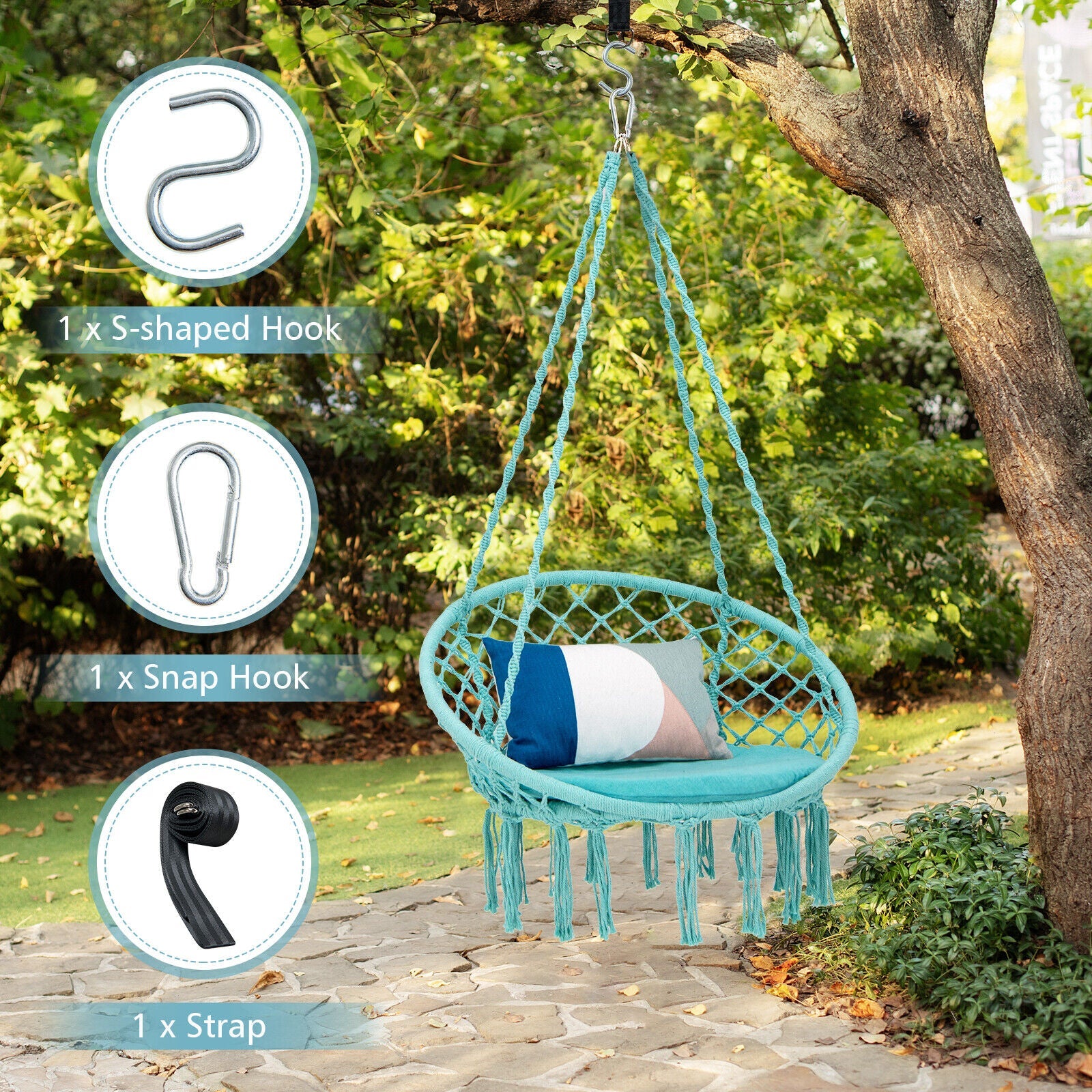 Cushioned Hammock Chair with Hanging Kit