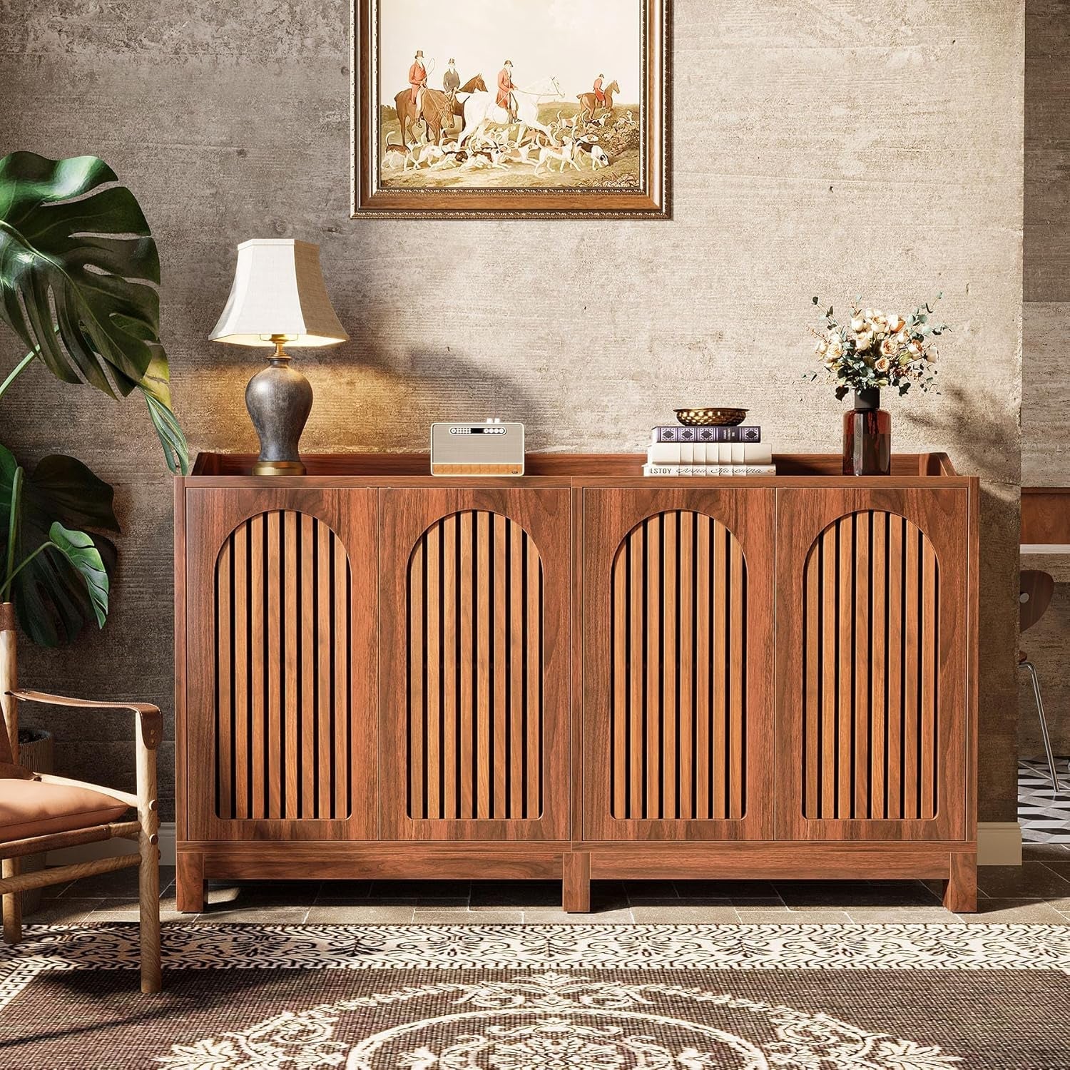 57 InchModern Farmhouse Sideboard Cabinet With Adjustable Shelves