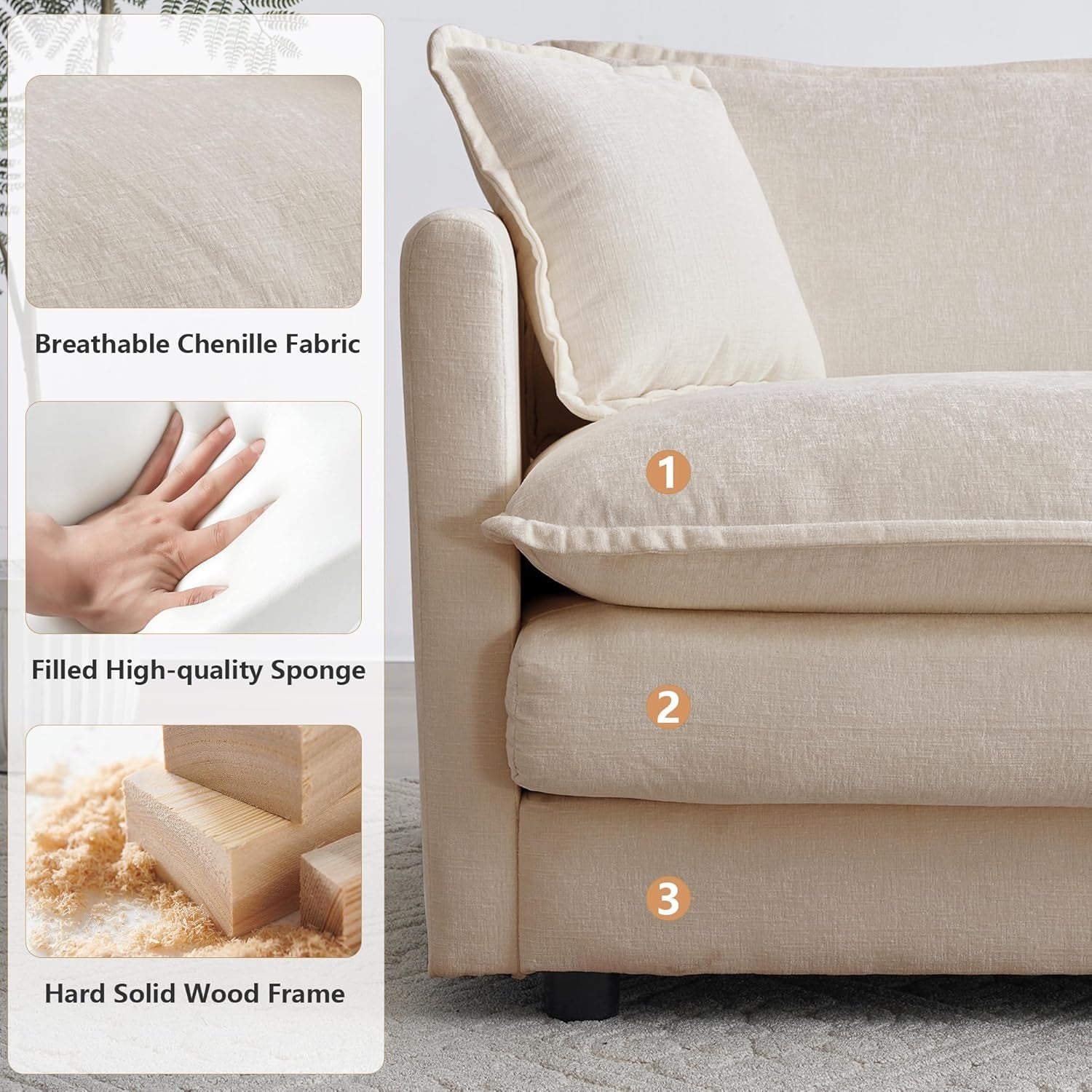 Chenille 76 Inch Loveseat Sofa - Beige