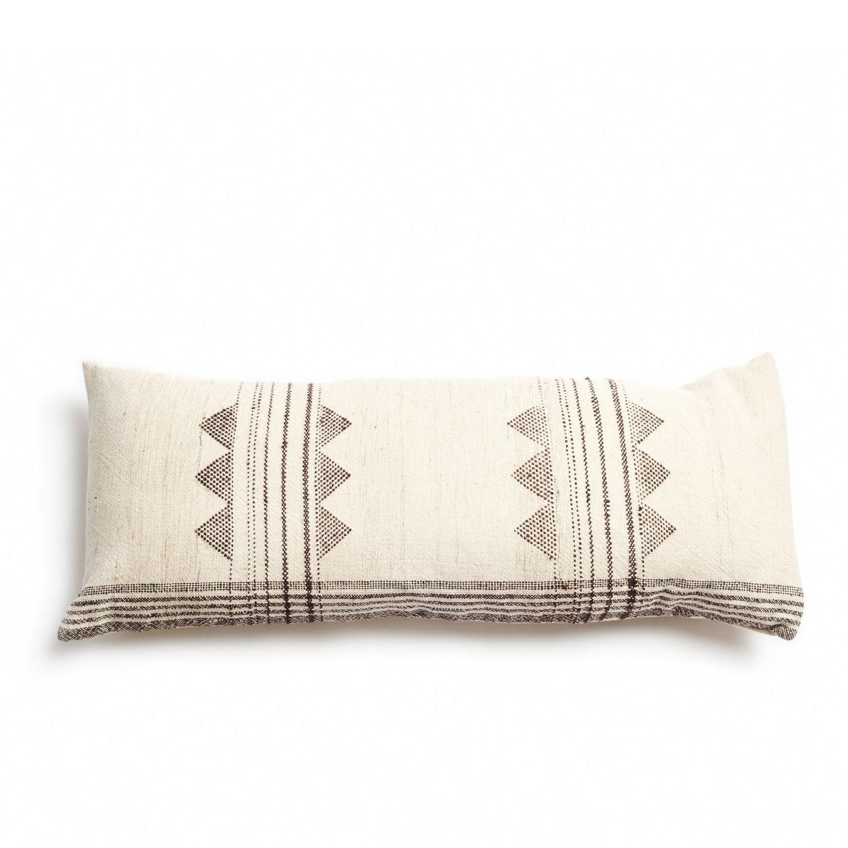 Kora White And Black Large Artisanal Handwoven Lumbar Pillow