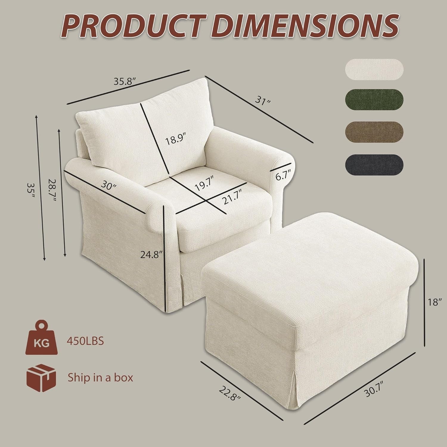 Beige Chenille Contemporary Chair & Ottoman - 2 Pc Set