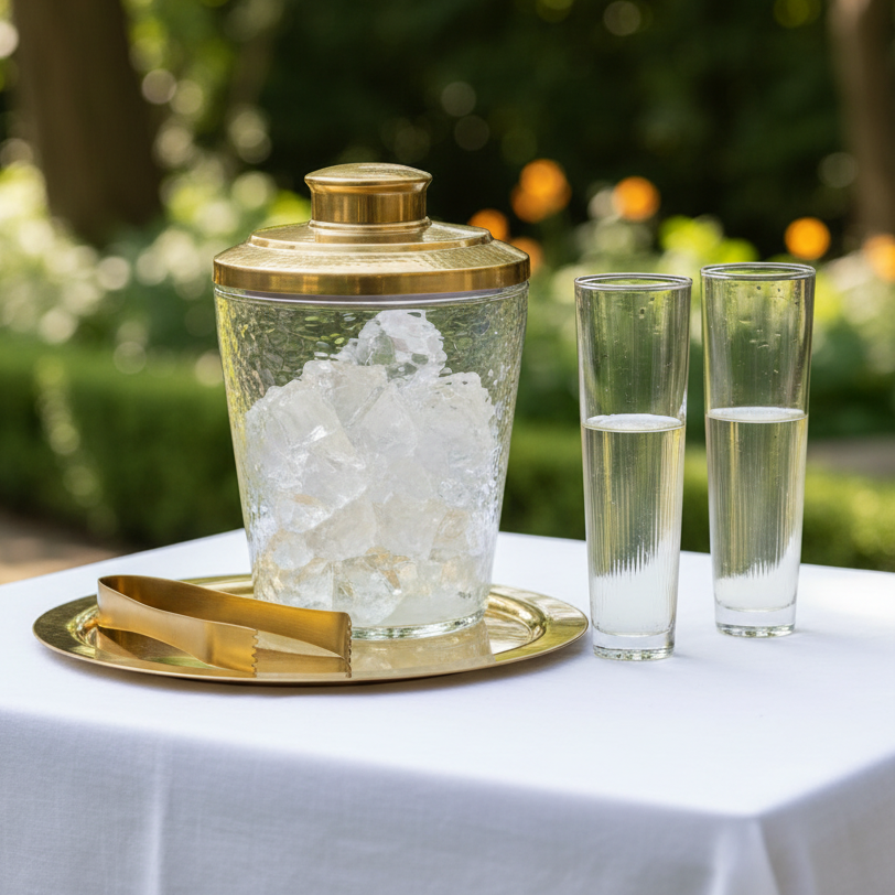 Pebbled Ice Bucket / Tongs Set