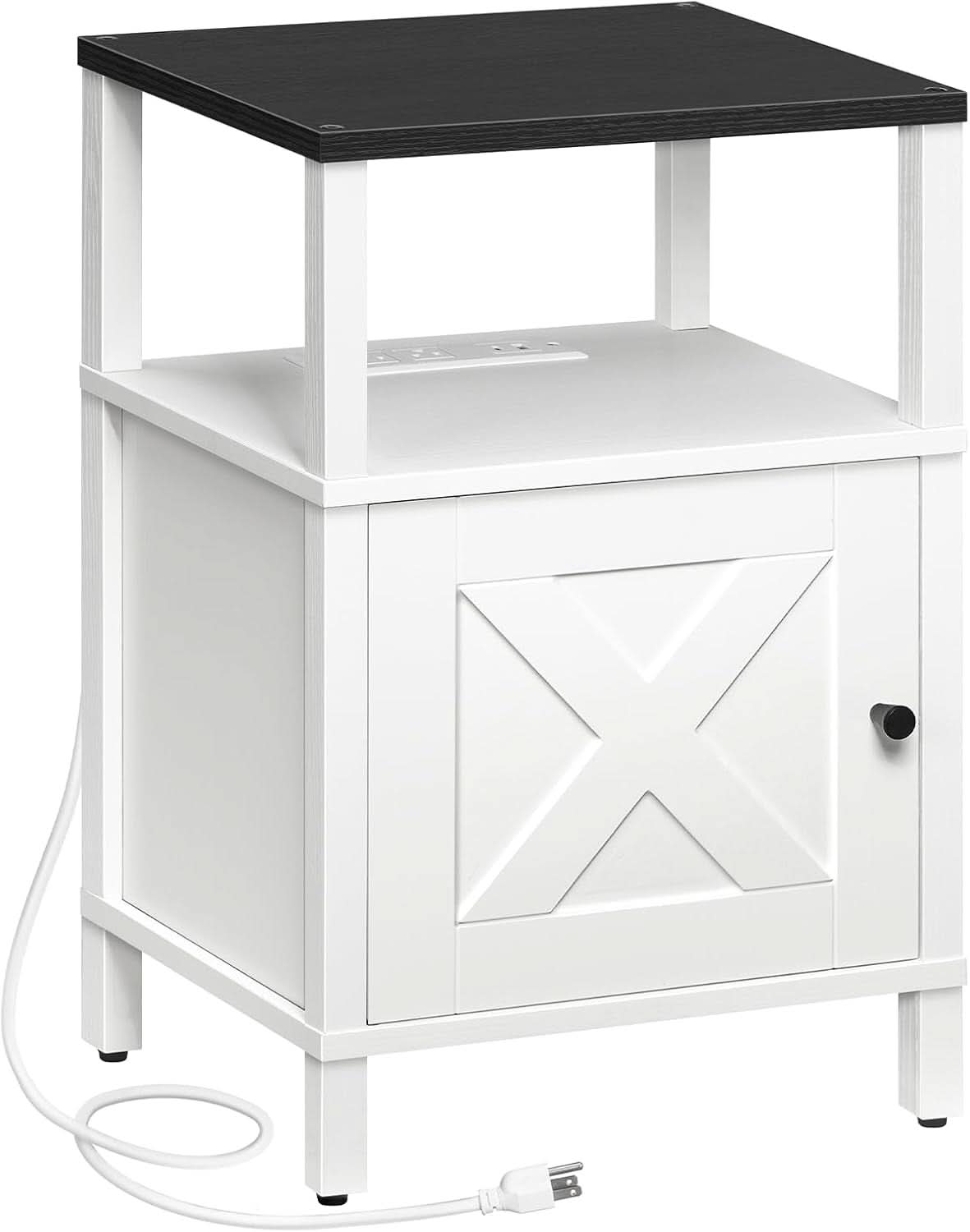 White Farmhouse Style Nightstand With USB Type C Ports
