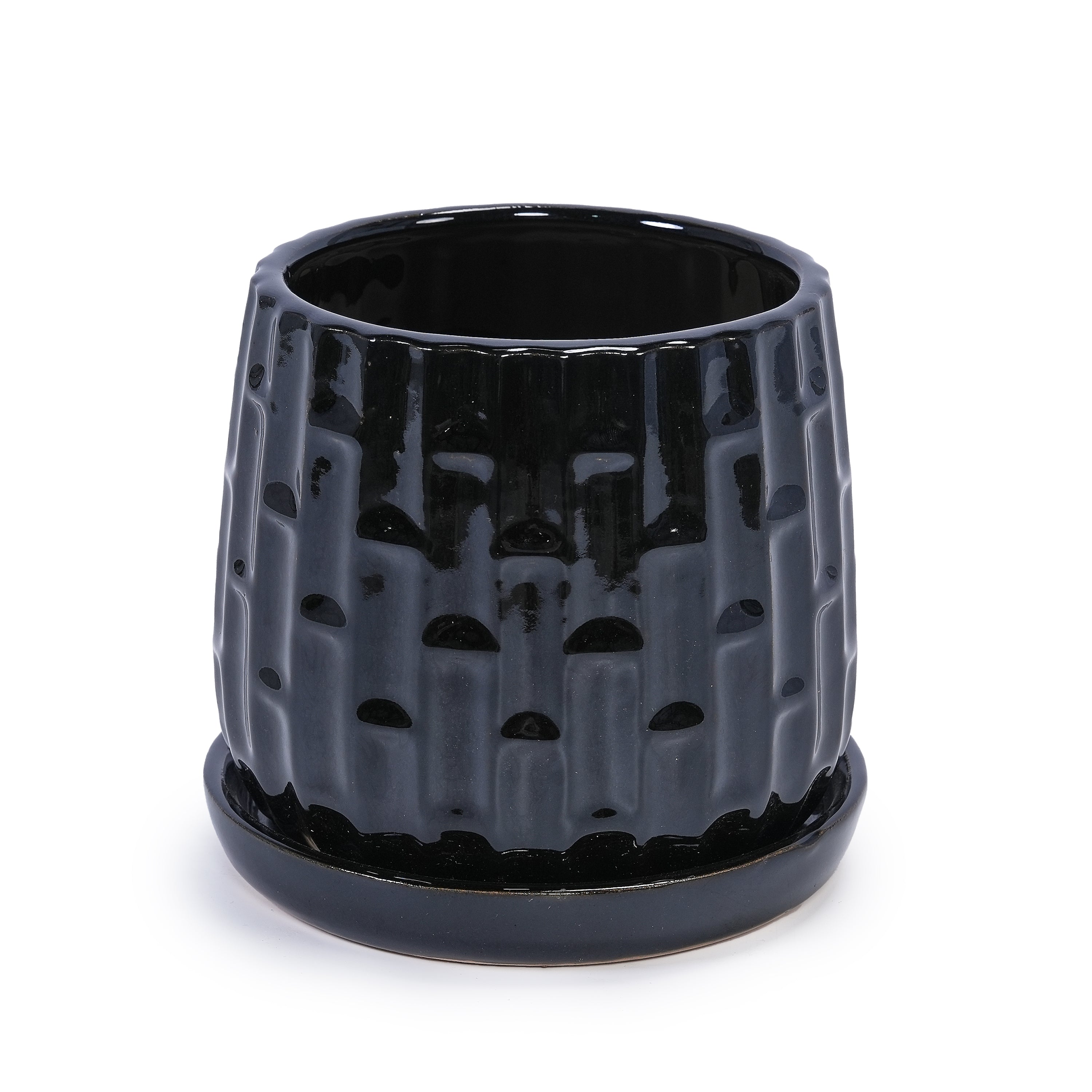 Set of 2 Patterned Ceramic Flowerpots - Black