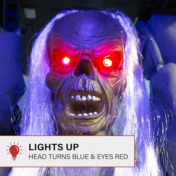 Creepy Sound Activated Animatronic Zombie with Sound Effects and Lights for Indoor (or Covered) Outdoor Halloween Decoration