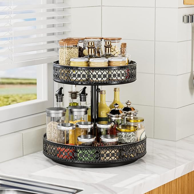 Lazy Susan 2 Tier Turntable - 12 inch, Black