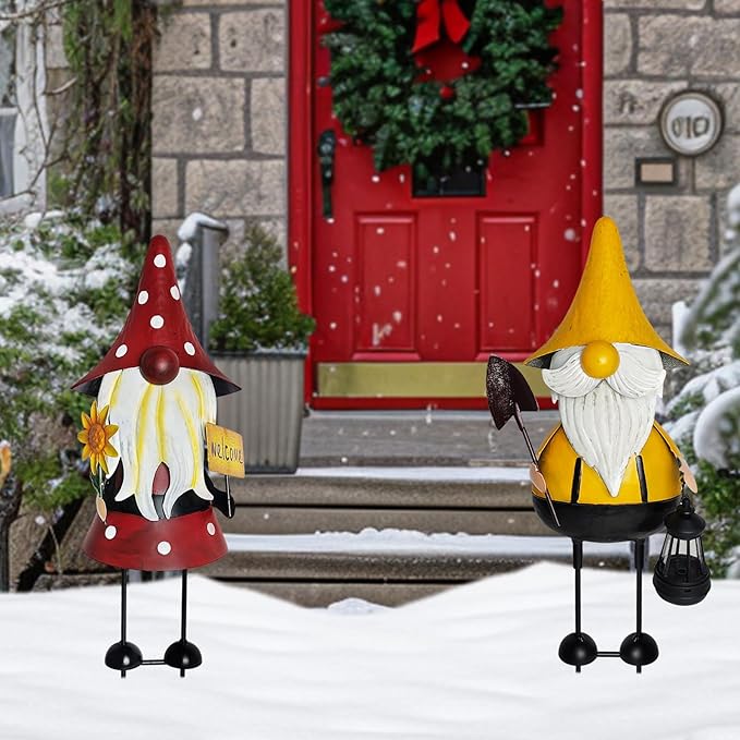 18 Inch Metal Gnome Statues - Set of 2