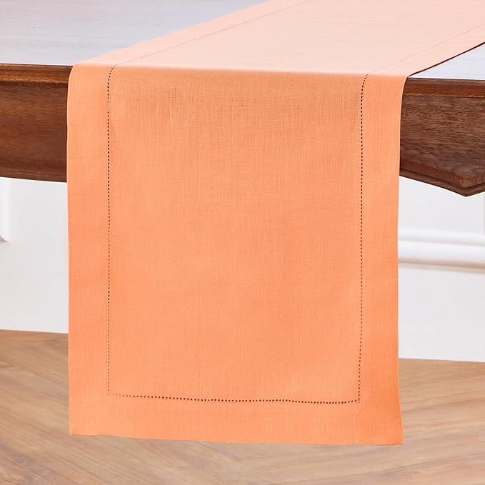 100% Pure Linen Hemstitch Table Runner 14 x 72 Inch - Canteloupe