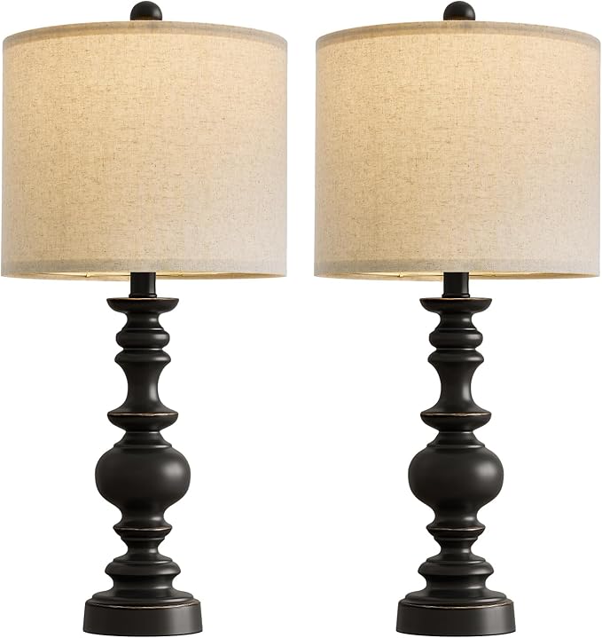 Set of 2 Traditional Farmhouse Table Lamps - Black