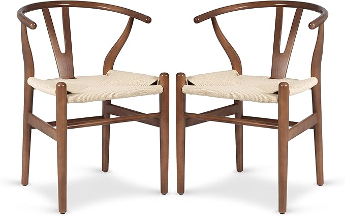 POLY & BARK Mid Century Modern Wishbone Dining Chairs in Walnut - Set of 2