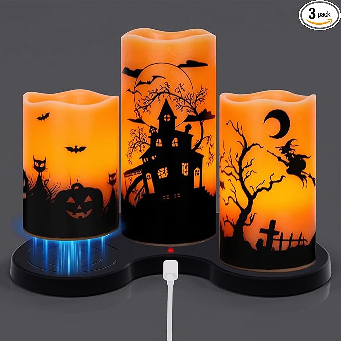 Rechargable Flickering Flameless Candles with Charging Base - Set of 3