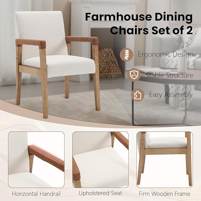 Set of 6 Linen Fabric Upholstered Dining Chairs - White