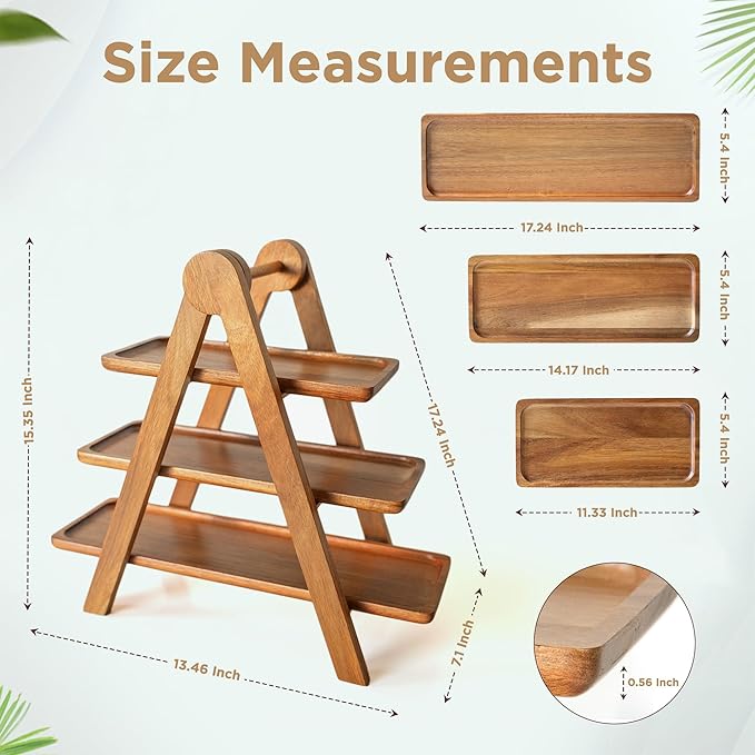 3 Tier Wooden Serving Tray with Tongs