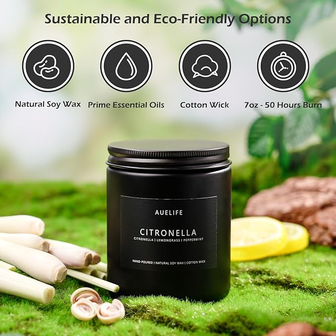 Citronella Candle - Lemongrass Scent - 7oz, Soy Wax, 50H Burn Time