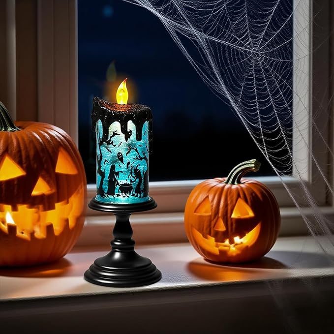Battery Operated Spooky Spinning Tornado LED Candle - Spooky Blue