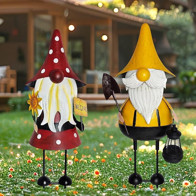 18 Inch Metal Gnome Statues - Set of 2