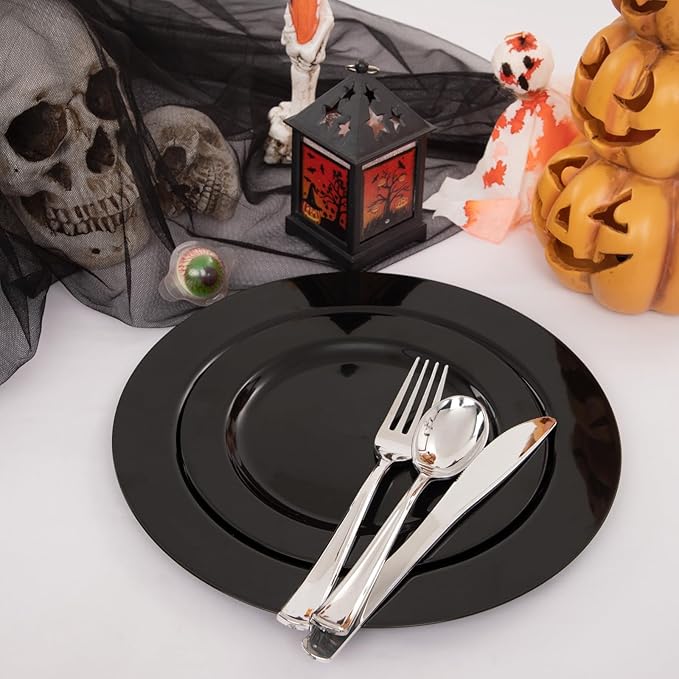 Set of 60 Heavy Duty Black Disposable Plates for 30 guests