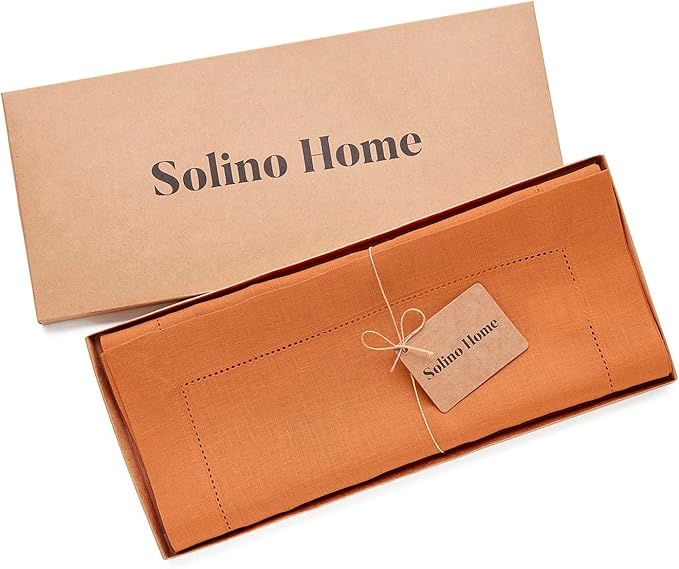100% Pure Linen Hemstitch 14 x 90 Inch Table Runner - Mango Tango